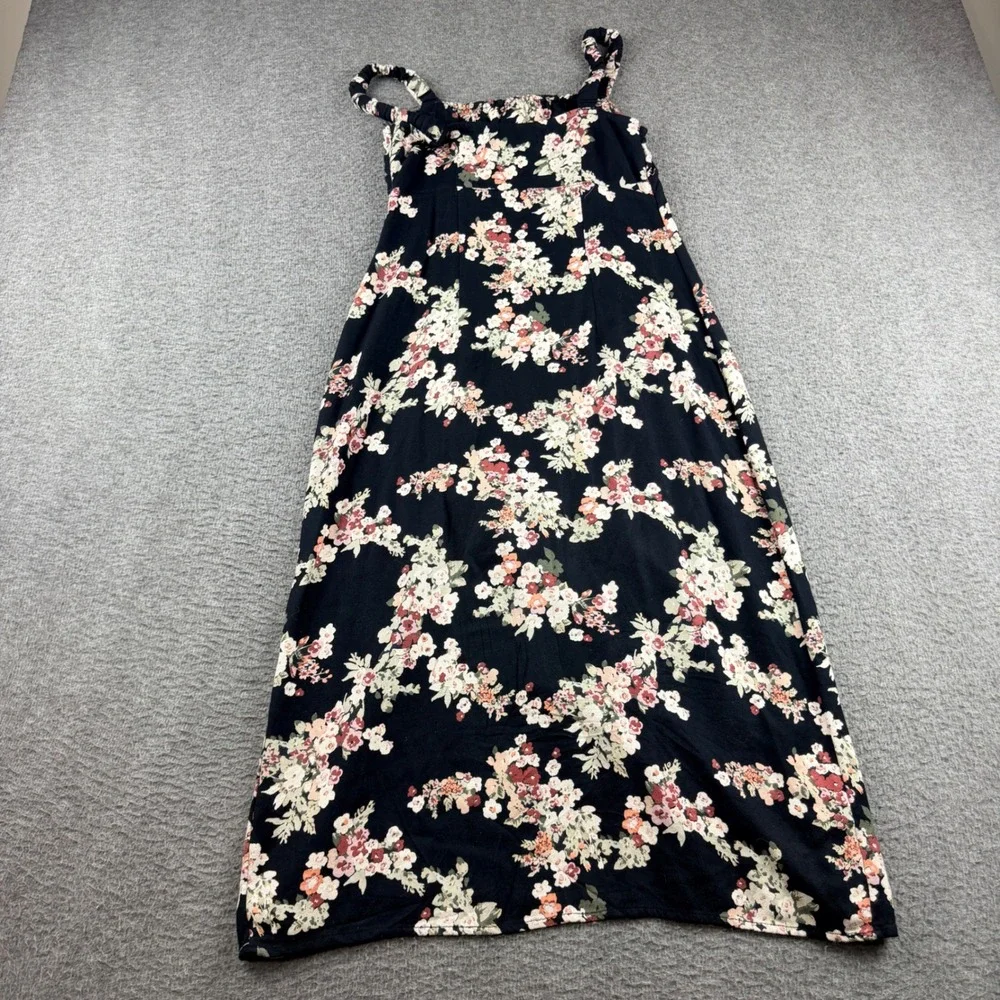 Abercrombie & Fitch Black Floral Maxi Dress Womens S Petite Side Slit Sleeveless
